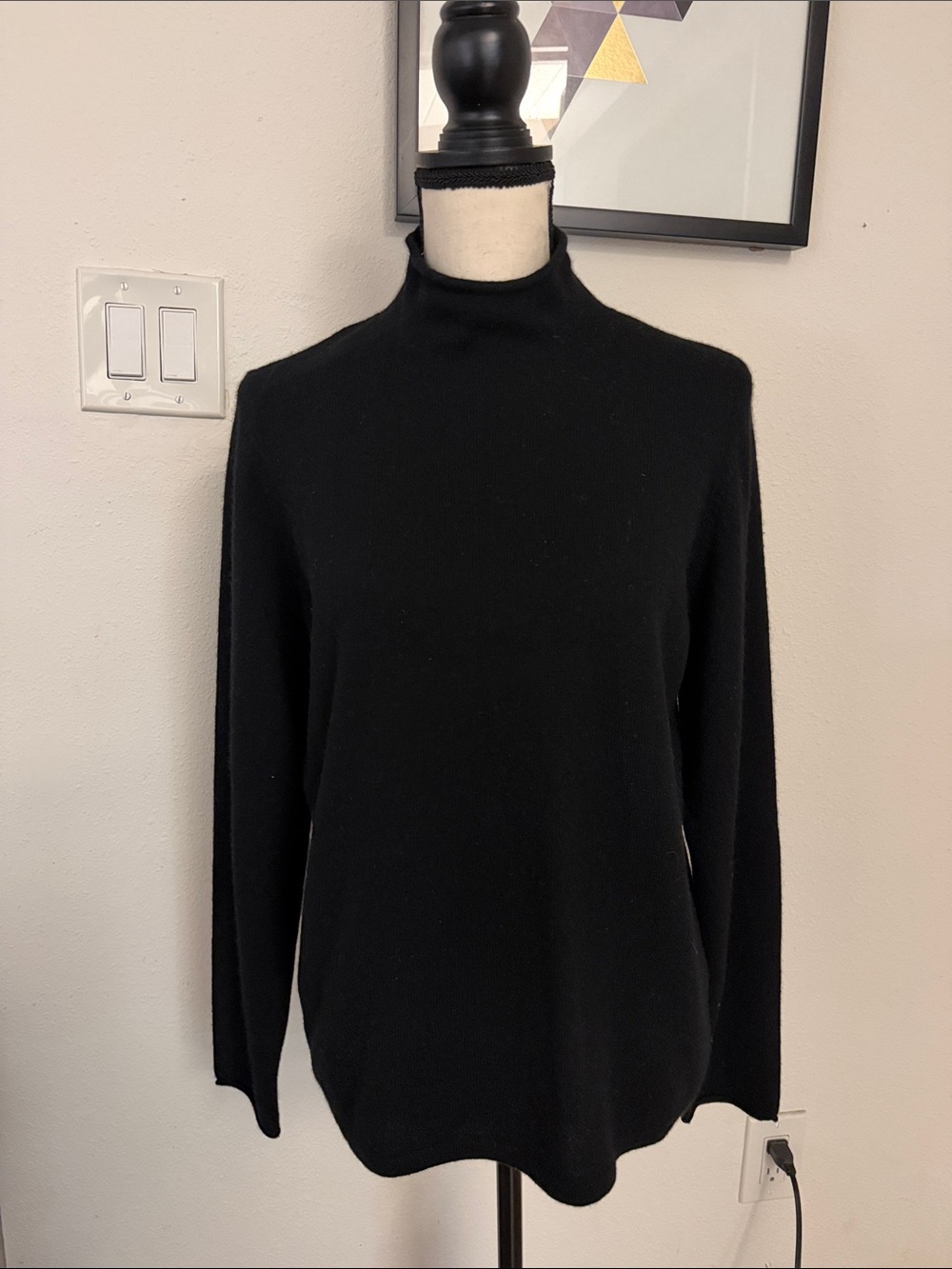 Classic Black Mock-Neck Women's 2 ply Cashmere Sweater
